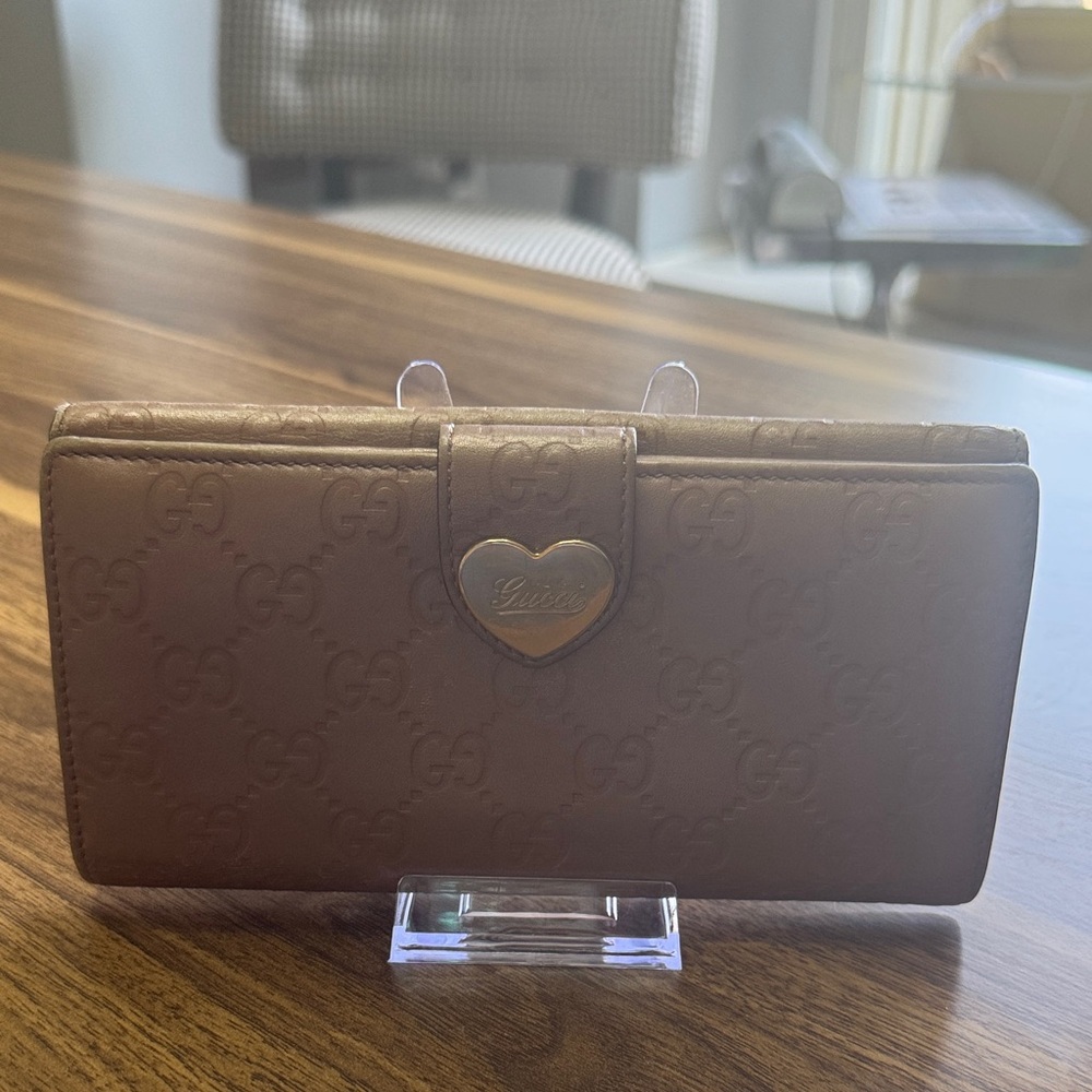 Gucci Tan Wallet with Heart Clasp